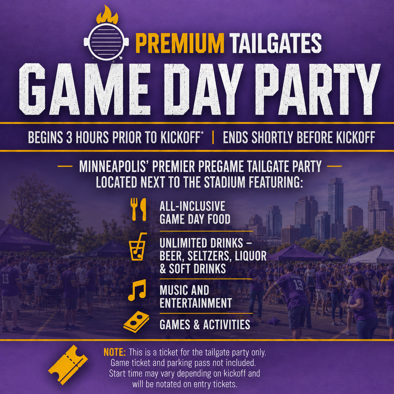 Premium Tailgate Party: Minnesota Vikings vs. Buffalo Bills